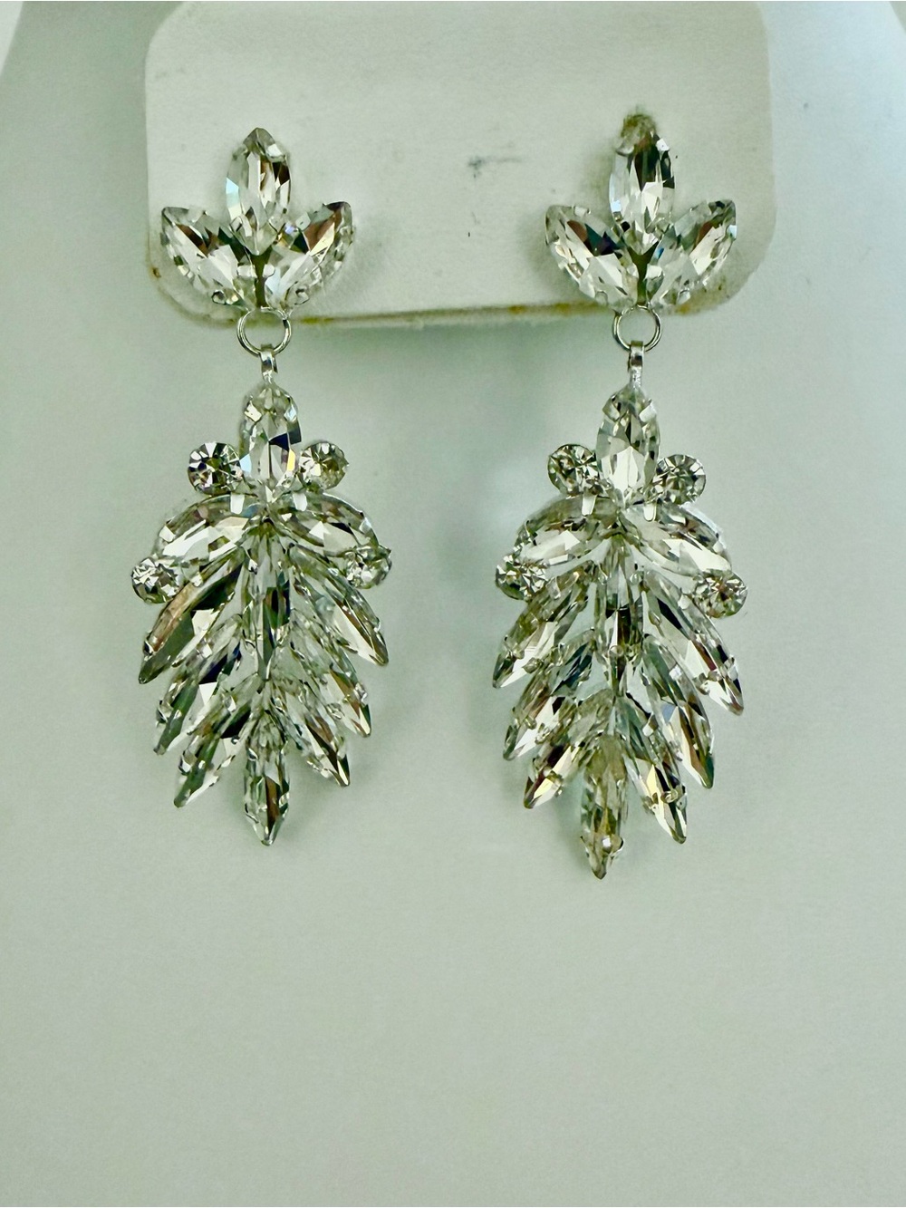 Clear Crystal Rhinestone Chandelier Earrings 3" Drop Statement Bridal Silver